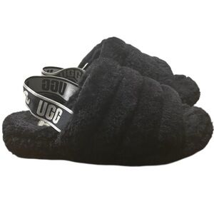 UGG "Fluff Yeah!" Platform Slide Logo Band in Classic Black Size 8